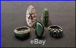 Lot of vintage Navajo sterling silver turquoise rings