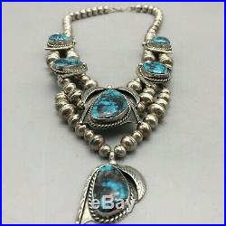 Lovely! A Vintage Turquoise Cabochon and Silver Bead Necklace