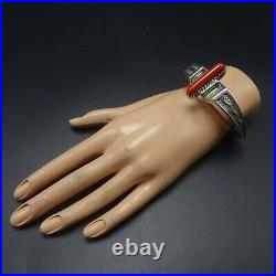 MICHAEL PERRY Vintage NAVAJO Sterling Silver Overlay CORAL INLAY Cuff BRACELET