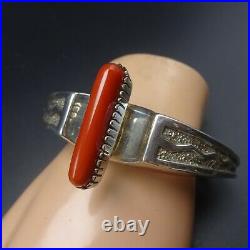 MICHAEL PERRY Vintage NAVAJO Sterling Silver Overlay CORAL INLAY Cuff BRACELET