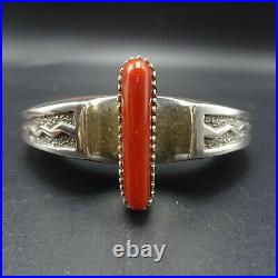 MICHAEL PERRY Vintage NAVAJO Sterling Silver Overlay CORAL INLAY Cuff BRACELET