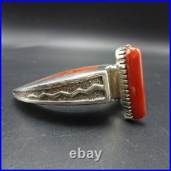 MICHAEL PERRY Vintage NAVAJO Sterling Silver Overlay CORAL INLAY Cuff BRACELET