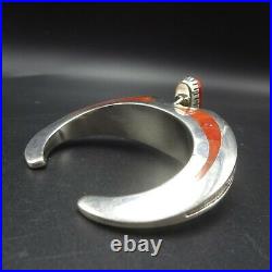 MICHAEL PERRY Vintage NAVAJO Sterling Silver Overlay CORAL INLAY Cuff BRACELET