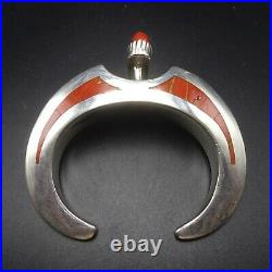 MICHAEL PERRY Vintage NAVAJO Sterling Silver Overlay CORAL INLAY Cuff BRACELET