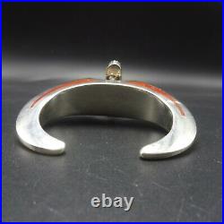 MICHAEL PERRY Vintage NAVAJO Sterling Silver Overlay CORAL INLAY Cuff BRACELET
