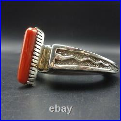 MICHAEL PERRY Vintage NAVAJO Sterling Silver Overlay CORAL INLAY Cuff BRACELET