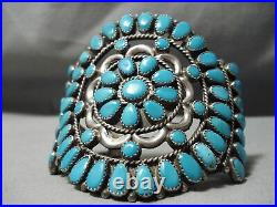Magnificent Vintage Navajo Teardrop Turquoise Sterling Silver Bracelet Old