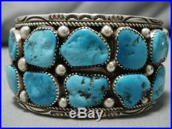 Marie Thompson Vintage Navajo Sterling Silver Deepset Turquoise Bracelet