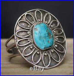 Massive Bracelet Vintage Native American Navajo Sterling Silver Turquoise Cuff
