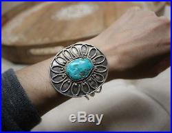 Massive Bracelet Vintage Native American Navajo Sterling Silver Turquoise Cuff