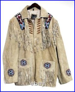 Men Western Cowboy Suede Fringe Jacket Beaded Native American Leather Jacket Men Western Cowboy Suede Fringe Jacket Beaded Native American Leather Jacket