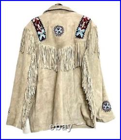 Men Western Cowboy Suede Fringe Jacket Beaded Native American Leather Jacket Men Western Cowboy Suede Fringe Jacket Beaded Native American Leather Jacket