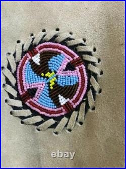 Men Western Cowboy Suede Fringe Jacket Beaded Native American Leather Jacket