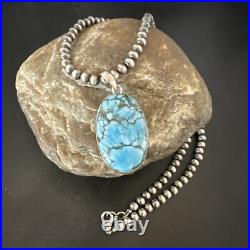 Men Women Navajo Sterling Silver Blue Spiderweb Turquoise Necklace Pendant 17027