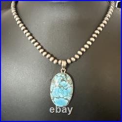 Men Women Navajo Sterling Silver Blue Spiderweb Turquoise Necklace Pendant 17027