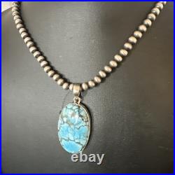 Men Women Navajo Sterling Silver Blue Spiderweb Turquoise Necklace Pendant 17027