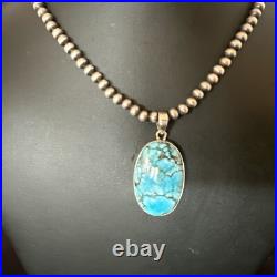 Men Women Navajo Sterling Silver Blue Spiderweb Turquoise Necklace Pendant 17027