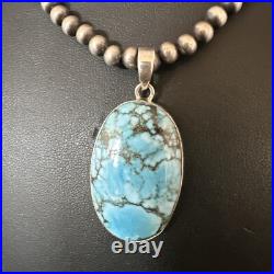 Men Women Navajo Sterling Silver Blue Spiderweb Turquoise Necklace Pendant 17027