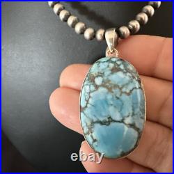 Men Women Navajo Sterling Silver Blue Spiderweb Turquoise Necklace Pendant 17027