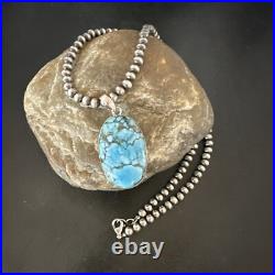 Men Women Navajo Sterling Silver Blue Spiderweb Turquoise Necklace Pendant 17027