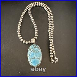 Men Women Navajo Sterling Silver Blue Spiderweb Turquoise Necklace Pendant 17027