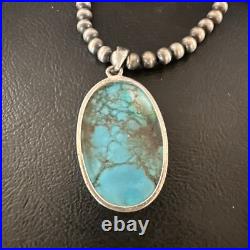 Men Women Navajo Sterling Silver Blue Spiderweb Turquoise Necklace Pendant 17027