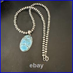 Men Women Navajo Sterling Silver Blue Spiderweb Turquoise Necklace Pendant 17027