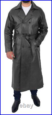 Men's Black Full Length Leather Trench Coat Double Breasted Long Over Coat Men's Black Full Length Leather Trench Coat Double Breasted Long Over Coat