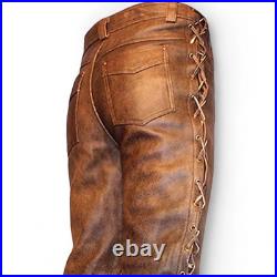 Men's Cowboy Pants Western Distressed Vintage Native American Side Laces Up Pant