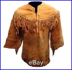 Men's Native American Mountain Man COW / Buck Skin Suede Leather Shirt