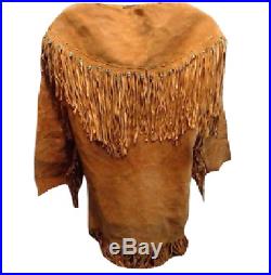 Men's Native American Mountain Man COW / Buck Skin Suede Leather Shirt