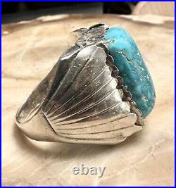 Men's Vintage Native American Setting Old Stock AZ Turquoise 925 Ring Sz 11.75