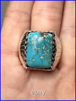 Men's Vintage Native American Setting Old Stock AZ Turquoise 925 Ring Sz 11.75