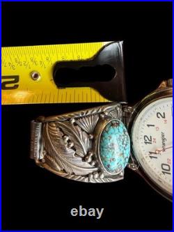 Men's Vintage Sterling Silver Turquoise Watch Tips Signed Tom Native Style