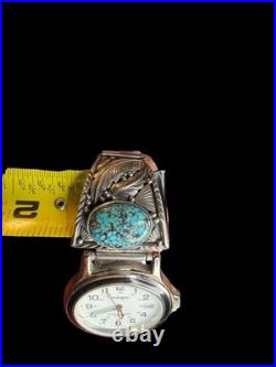 Men's Vintage Sterling Silver Turquoise Watch Tips Signed Tom Native Style