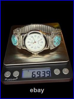 Men's Vintage Sterling Silver Turquoise Watch Tips Signed Tom Native Style