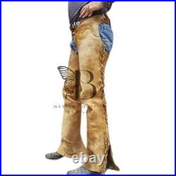 Men vintage Native American chap Shotgun style chap cowboy Yellow Gold Chap