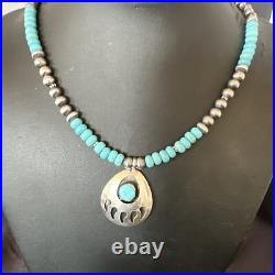 Mens Blue Turquoise BearPaw Pendant Navajo Pearls Sterling Silver Necklace 17880
