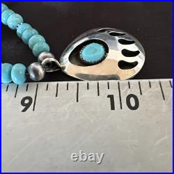 Mens Blue Turquoise BearPaw Pendant Navajo Pearls Sterling Silver Necklace 17880