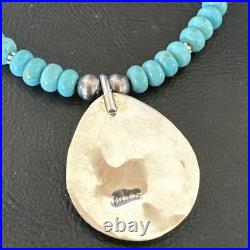 Mens Blue Turquoise BearPaw Pendant Navajo Pearls Sterling Silver Necklace 17880 Mens Blue Turquoise BearPaw Pendant Navajo Pearls Sterling Silver Necklace 17880