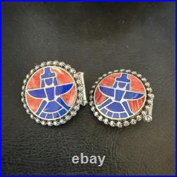 Mens Cuff Links Zuni Blue Lapis Spiny Oyster Kachina Sterling Silver Inlay 20285