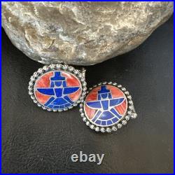 Mens Cuff Links Zuni Blue Lapis Spiny Oyster Kachina Sterling Silver Inlay 20285