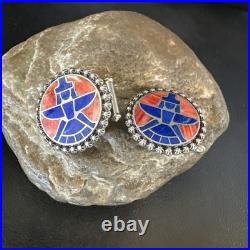 Mens Cuff Links Zuni Blue Lapis Spiny Oyster Kachina Sterling Silver Inlay 20285