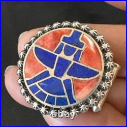 Mens Cuff Links Zuni Blue Lapis Spiny Oyster Kachina Sterling Silver Inlay 20285