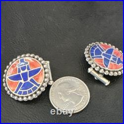 Mens Cuff Links Zuni Blue Lapis Spiny Oyster Kachina Sterling Silver Inlay 20285