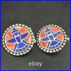 Mens Cuff Links Zuni Blue Lapis Spiny Oyster Kachina Sterling Silver Inlay 20285