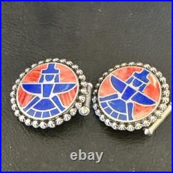 Mens Cuff Links Zuni Blue Lapis Spiny Oyster Kachina Sterling Silver Inlay 20285