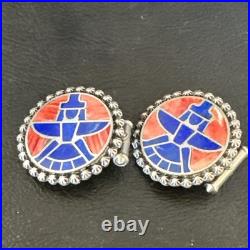 Mens Cuff Links Zuni Blue Lapis Spiny Oyster Kachina Sterling Silver Inlay 20285