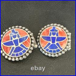 Mens Cuff Links Zuni Blue Lapis Spiny Oyster Kachina Sterling Silver Inlay 20285