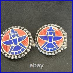 Mens Cuff Links Zuni Blue Lapis Spiny Oyster Kachina Sterling Silver Inlay 20285